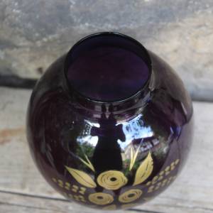 Kugelvase Vase mit Metallfuß lila Glaskunst mundgeblasen Lauscha 70er Jahre Vintage DDR Bild 6