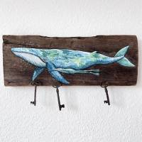 Der Blauwal-Pilotfrosch, Gigant der Meere, Schlüsselbrett, Schlüssel, Wal, Blauwal, Aufbewahrung, Upcycling, Treibholz Bild 1