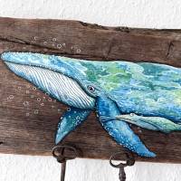 Der Blauwal-Pilotfrosch, Gigant der Meere, Schlüsselbrett, Schlüssel, Wal, Blauwal, Aufbewahrung, Upcycling, Treibholz Bild 7