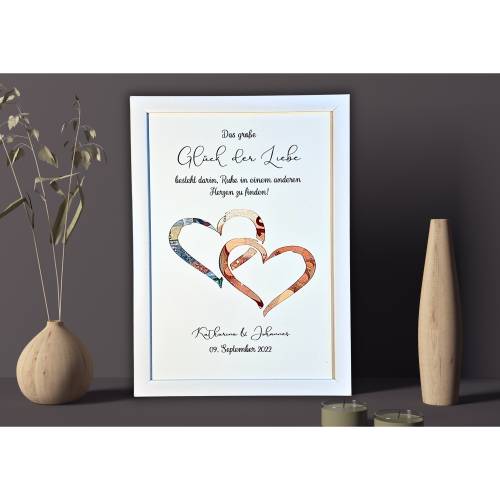 Personalisiertes Geldgeschenk zur Hochzeit - Hochzeitsgeschenk im Bilderrahmen für das Brautpaar - Glück der Liebe