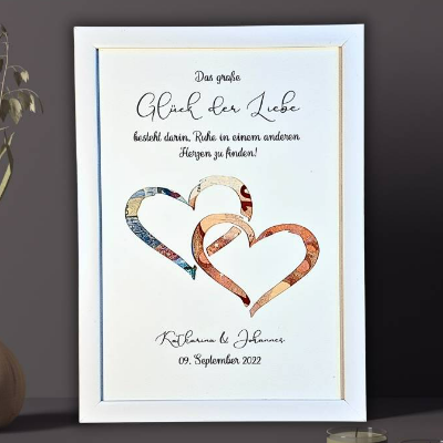 Personalisiertes Geldgeschenk zur Hochzeit - Hochzeitsgeschenk im Bilderrahmen für das Brautpaar - Glück der Liebe