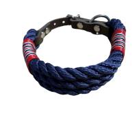 Hundehalsband 30 mm, Tauhalsband, verstellbar, dunkelblau, rot, weiß, Verschluss Leder und Schnalle, edel und hochwertig Bild 3