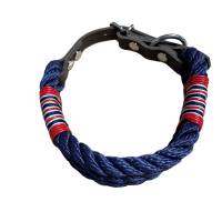 Hundehalsband 30 mm, Tauhalsband, verstellbar, dunkelblau, rot, weiß, Verschluss Leder und Schnalle, edel und hochwertig Bild 5