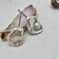 Strahlend weisse Keshi Perlen-Ohrhaken, Sterling Silberdraht Bild 5