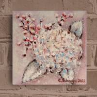 Verschneite Hortensienblüte mit rosa Beeren - Acrylgemälde auf Leinwand 20cmx20cm Bild 1