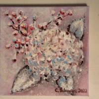 Verschneite Hortensienblüte mit rosa Beeren - Acrylgemälde auf Leinwand 20cmx20cm Bild 6