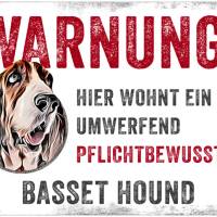 Hundeschild WARNUNG! mit Basset, wetterbeständiges Warnschild Bild 1