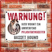 Hundeschild WARNUNG! mit Basset, wetterbeständiges Warnschild Bild 2