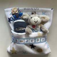 kleine Windeltorte mit Esel und Windelbaby, Babygeschenk Junge, kreatives Geschenk zur Geburt Bild 1