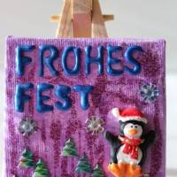 Minibild FROHES FEST, kleine Collage Weihnachtsdeko mit Pinguin aus Polyresin, nette Tischdeko oder Gastgeschenk Bild 1