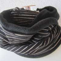Kuscheliger Loopschal - Jersey und Fleece - schwarz weiß gestreift Bild 4