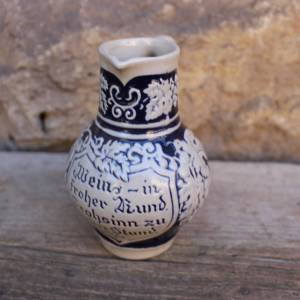 kleiner Weinkrug 0,25 l Trinkspruch Original Gerzit GERZ Bembel Steinzeug Westerwälder Keramik Salzglasur Bild 1