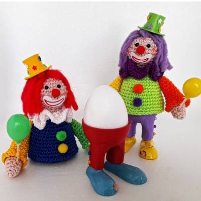 Handgemachter Eierwärmer Clown – Eierbecher Tortenfigur Karneval Fasching Zirkus Unikat