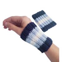 Pulswärmer 100 % Merino-Wolle handgestrickt marineblau, eisblau, weiß gestreift - Damen - Einheitsgröße - Modell 47 Bild 4