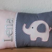 Kissen mit Elefanten - Appli und personalisierten Namen Bild 1