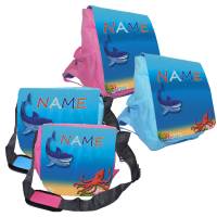 Kindergarten Rucksack oder Tasche Motiv Hai mit Name / Personalisierbar / Blau / Rosa Bild 1