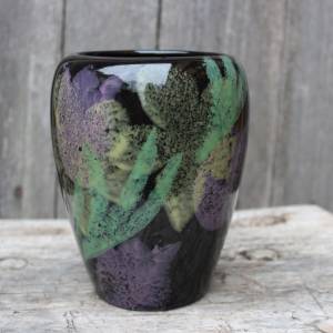 Vase Keramik Schablonenmalerei Schwämmeldekor Blumen Dekor Vintage Bild 1