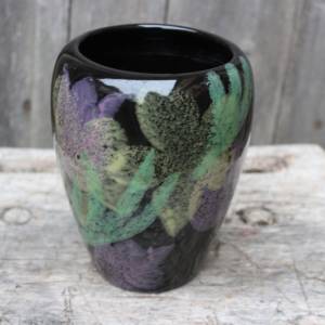 Vase Keramik Schablonenmalerei Schwämmeldekor Blumen Dekor Vintage Bild 2