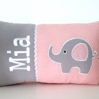 Kissen mit Elefanten - Appli und personalisierten Namen Bild 1