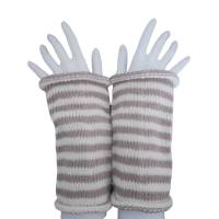 Pulswärmer 100 % Merino-Wolle handgestrickt grau weiß gestreift oder Wunschfarbe - Damen Einheitsgröße - Modell 9 Bild 4