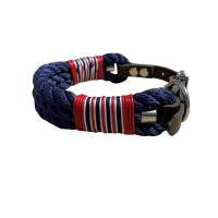 Hundehalsband 18 mm, Tauhalsband, verstellbar, dunkelblau, rot, weiß, Verschluss Leder und Schnalle, für kleine Hunde Bild 4