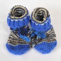 Babysocken Babyschuhe blau geringelt Wolle bis 6 Monate Bild 3