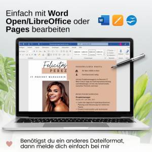 Moderne Bewerbungsmappe mit Foto, inklusive Deckblatt, Lebenslauf, Bewerbungsschreiben für Word, OpenOffice, Pages Bild 8