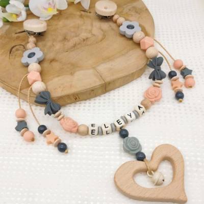 Kinderwagenkette mit Namen Mädchen Apricot Wagenkette Geschenk Baby Geburt Taufe