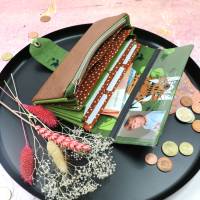 Portemonnaie mit Druckknopf grün mit wildem Luchs-Print und Lederimitat Bild 3