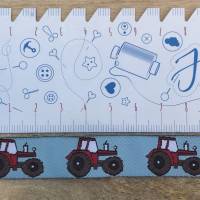 Traktor Trekker Webband -  Farbe: HELLBLAU mit ROTEM Traktor * 15 mm breit * ab 0,5 m Bild 2