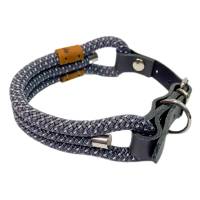 Hundehalsband, Tauhalsband, verstellbar, grau, weiß, Verschluss mit Leder und Schnalle, edel und hochwertig Bild 2