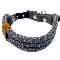 Hundehalsband, Tauhalsband, verstellbar, grau, weiß, Verschluss mit Leder und Schnalle, edel und hochwertig Bild 3