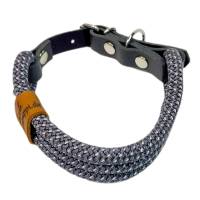 Hundehalsband, Tauhalsband, verstellbar, grau, weiß, Verschluss mit Leder und Schnalle, edel und hochwertig Bild 5