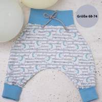 Baby Pumphose blau, Schlupfhose für Babys, Kinderhose mit Elefanten Muster, Babygeschenk Baumwolle, Jersey Pumphose für Bild 1