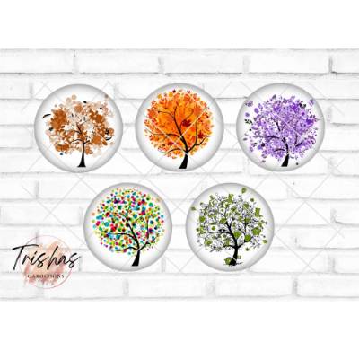 Glas Cabochon mit Motiv Baum Bäumen Blumen braun, orange, lila, Fotocabochon, Handmade Cabochon, verschiedene Größen