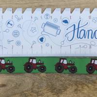 Traktor Trekker Webband -  Farbe: GRÜN mit ROTEM Traktor * 15 mm breit * ab 0,5 m Bild 2