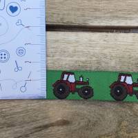 Traktor Trekker Webband -  Farbe: GRÜN mit ROTEM Traktor * 15 mm breit * ab 0,5 m Bild 3