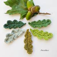 3 gehäkelte Eichenblätter nach Farbwahl - Häkelapplikation,Aufnäher,Herbst,Tischdeko,Streudeko,grün Bild 1