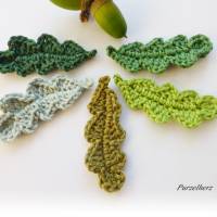 3 gehäkelte Eichenblätter nach Farbwahl - Häkelapplikation,Aufnäher,Herbst,Tischdeko,Streudeko,grün Bild 7