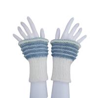 Pulswärmer 100 % Merino-Wolle handgestrickt eisblau cremeweiß - Damen - Einheitsgröße - Modell 52 Bild 1