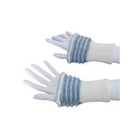 Pulswärmer 100 % Merino-Wolle handgestrickt eisblau cremeweiß - Damen - Einheitsgröße - Modell 52 Bild 2