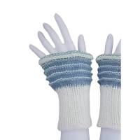 Pulswärmer 100 % Merino-Wolle handgestrickt eisblau cremeweiß - Damen - Einheitsgröße - Modell 52 Bild 4