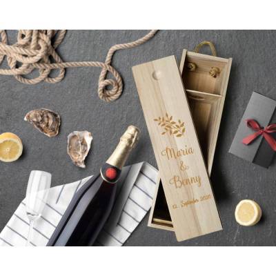 Weinbox mit Gravur | Weinkiste Geschenk individuell gestalten | Weinbox als Hochzeitsgeschenk | Weinpräsent Holzoptik