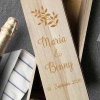 Weinbox mit Gravur | Weinkiste Geschenk individuell gestalten | Weinbox als Hochzeitsgeschenk | Weinpräsent Holzoptik Bild 4