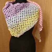 Drachenschwanz-Schal, handgehäkelt, luftiger Wollschal in Pastelltönen Bild 2