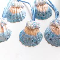 Meerjungfrauen Muschelkette Halskette in Blau/Hellorange Bild 1