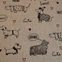 13,50 EUR/m Dekostoff Canvas süße Hunde Comics auf hellbeige Baumwollmix Bild 5
