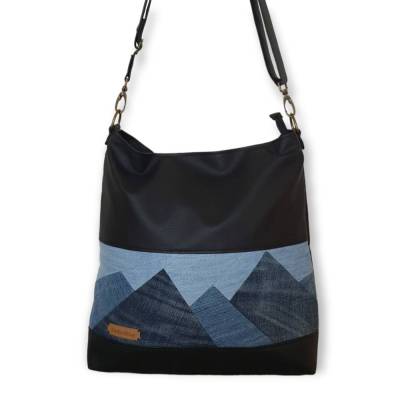BergBag #3 - Schultertasche mit Jeans und Kunstleder - H31cm x B30cm x T12cm