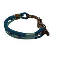 Hundehalsband, verstellbar, petrol, mint, seegrün mit braunem Leder und silberfarbene Schnalle Bild 3