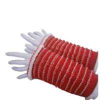 Pulswärmer handgestrickt rot weiß gestreift - Damen - Einheitsgröße - Modell 56 Bild 1